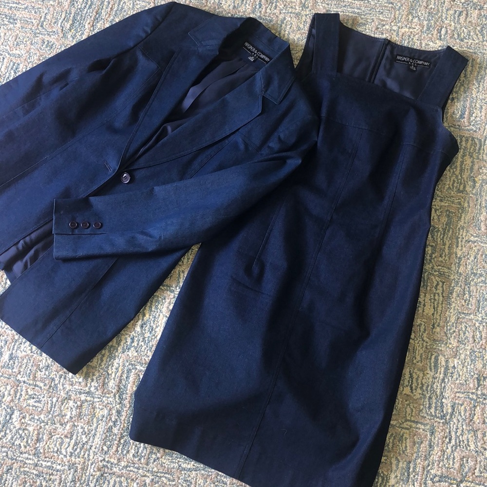 Dark Chambray Shift Dress & Blazer Suit Combo